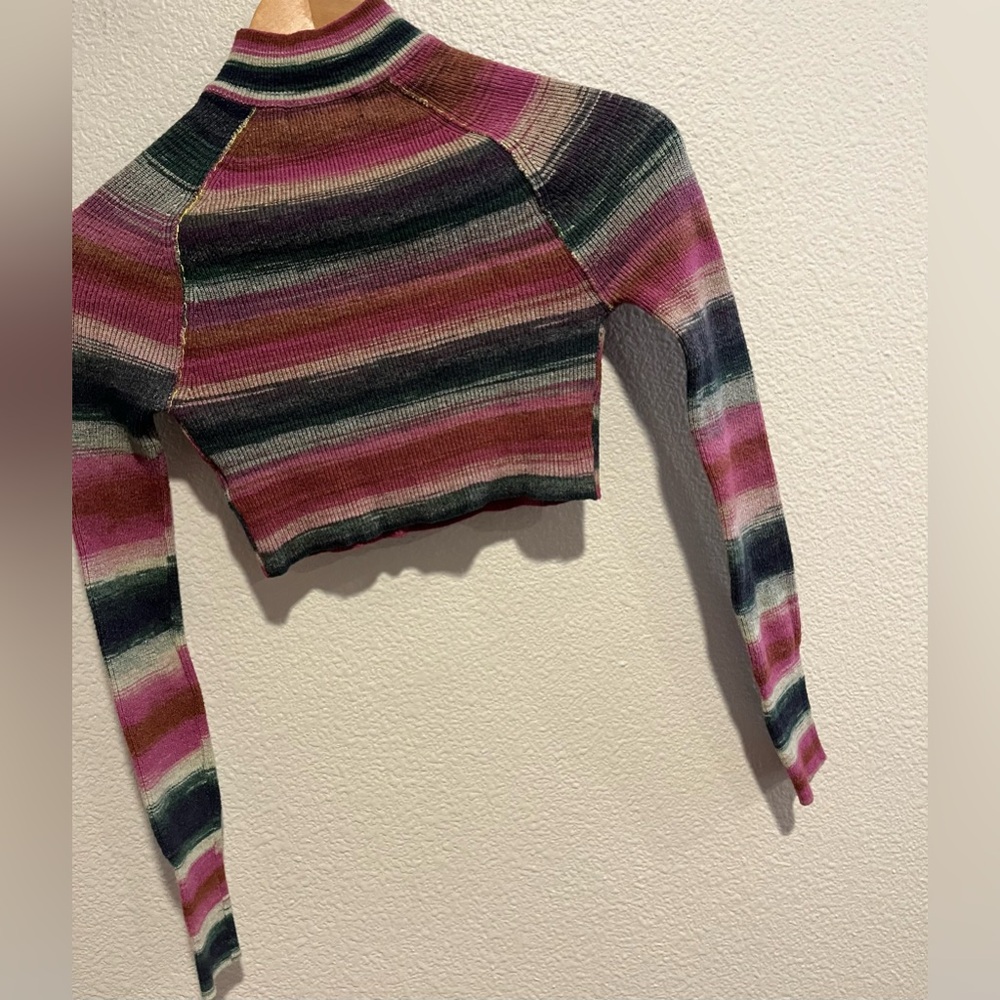 Urban Outfitters Lexi Cropped Viscose Blend Half Zip Sweater Top Striped Small - Picture 12 of 13
